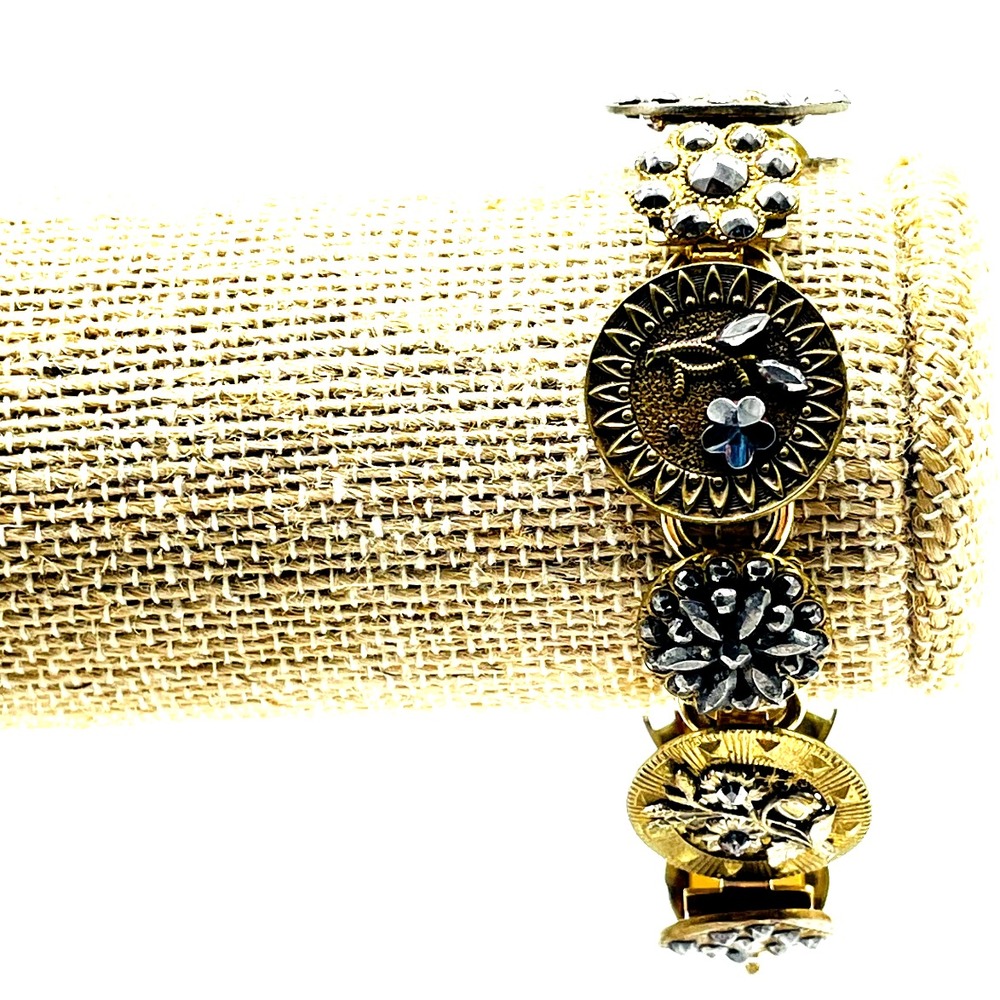 Vintage Floral Panel Bracelet Mixed Metal Gold Silver Tone Ornate Statement